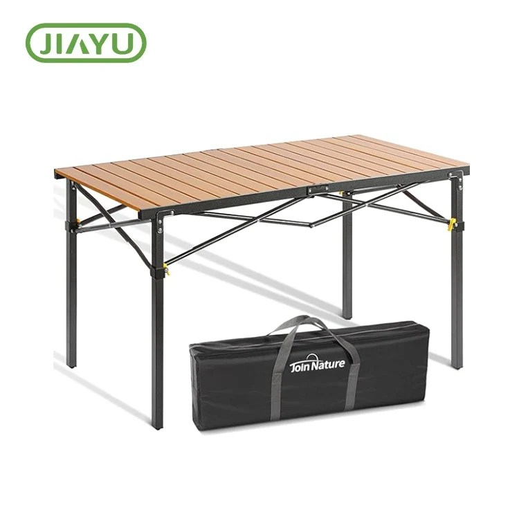 Mesa de acampada de ferro de madeira maciza plegable